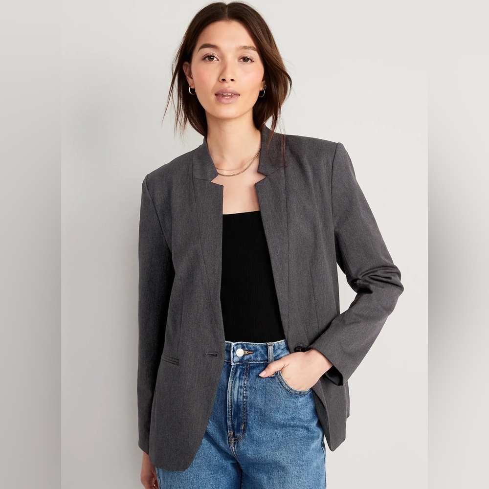 NWOT Old Navy Grey Notched Standup Collar Single Button Pixie Blazer